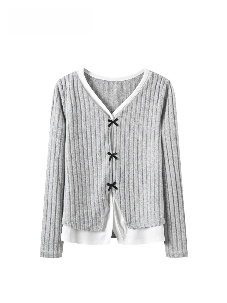 

CaraCLUB plus Size Long Sve Knitted Casual Top Women's Early Spring New Sle Splicing Anti-Aging Fat Sister's irt