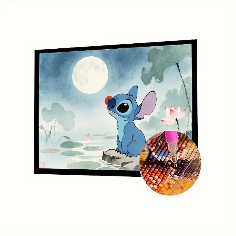 

1 шт. Полная дрель Disney Lilo & Stitch Diamond Painting Kit - Cute Alien Under Full Moon & Lotus Pond Ukiyo-e Art Style 5D DIY Rhin