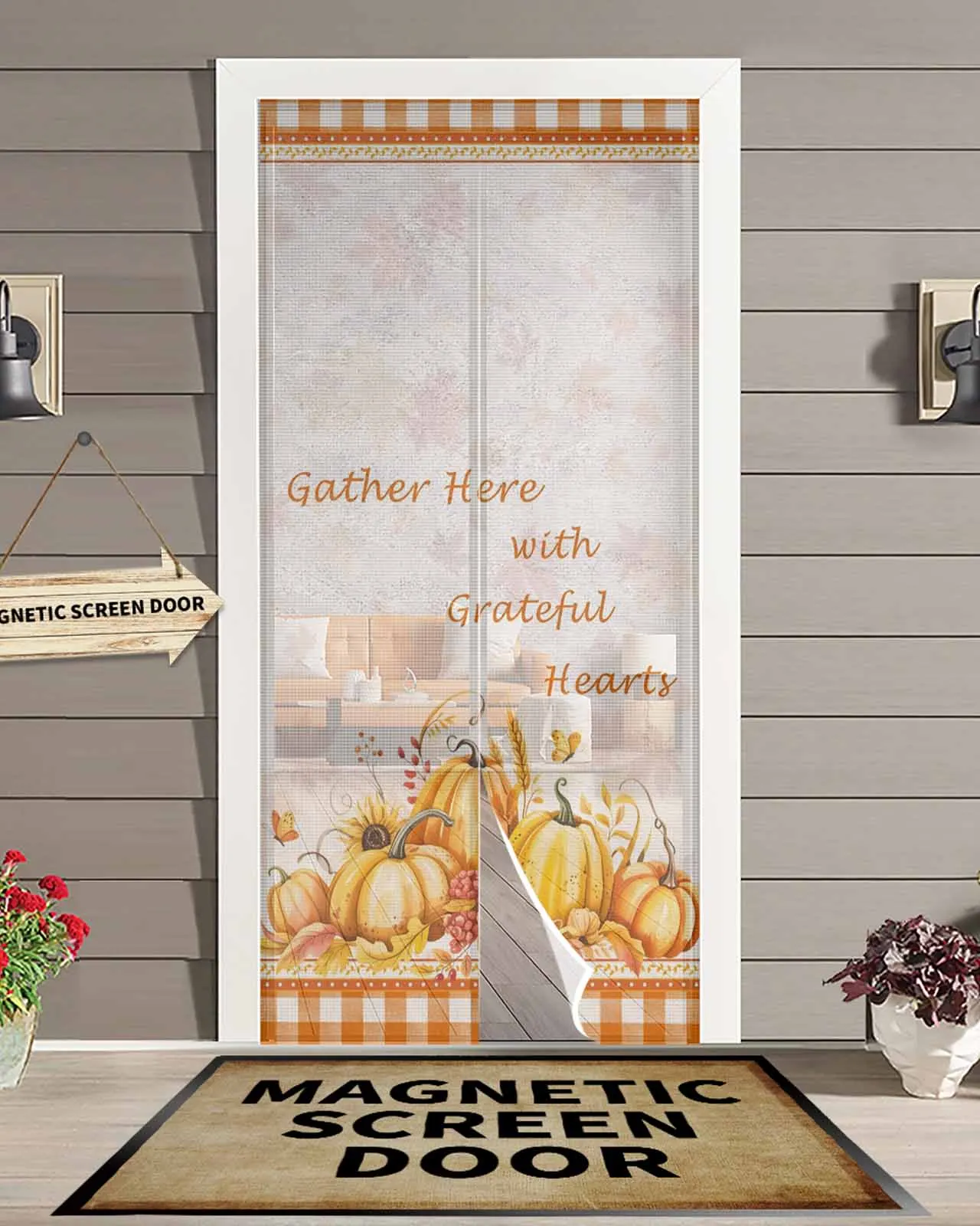 

Thanksgiving Autumn Pumpkin Leaves Magnetic Door Curtain Living Room Bedroom Home Anti-mosquito Screen Door Curtain