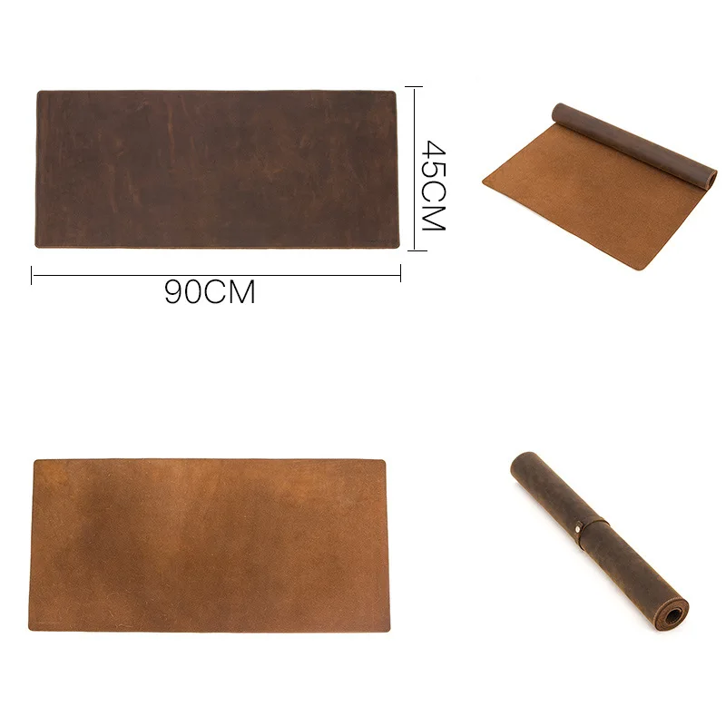 Vintage Crazy Horse Leather Desk Mat 90 x 45 cm Large Anti Slip Computer Mouse Pad for Office Laptop Writing Custom Logo