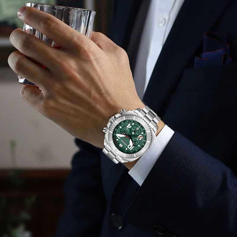 FeelNever Simple Dial Quartz Man Watch Business Luxury Stainless Steel Waterproof Luminous Sapphire Glass Calendar Men's Watches view 5