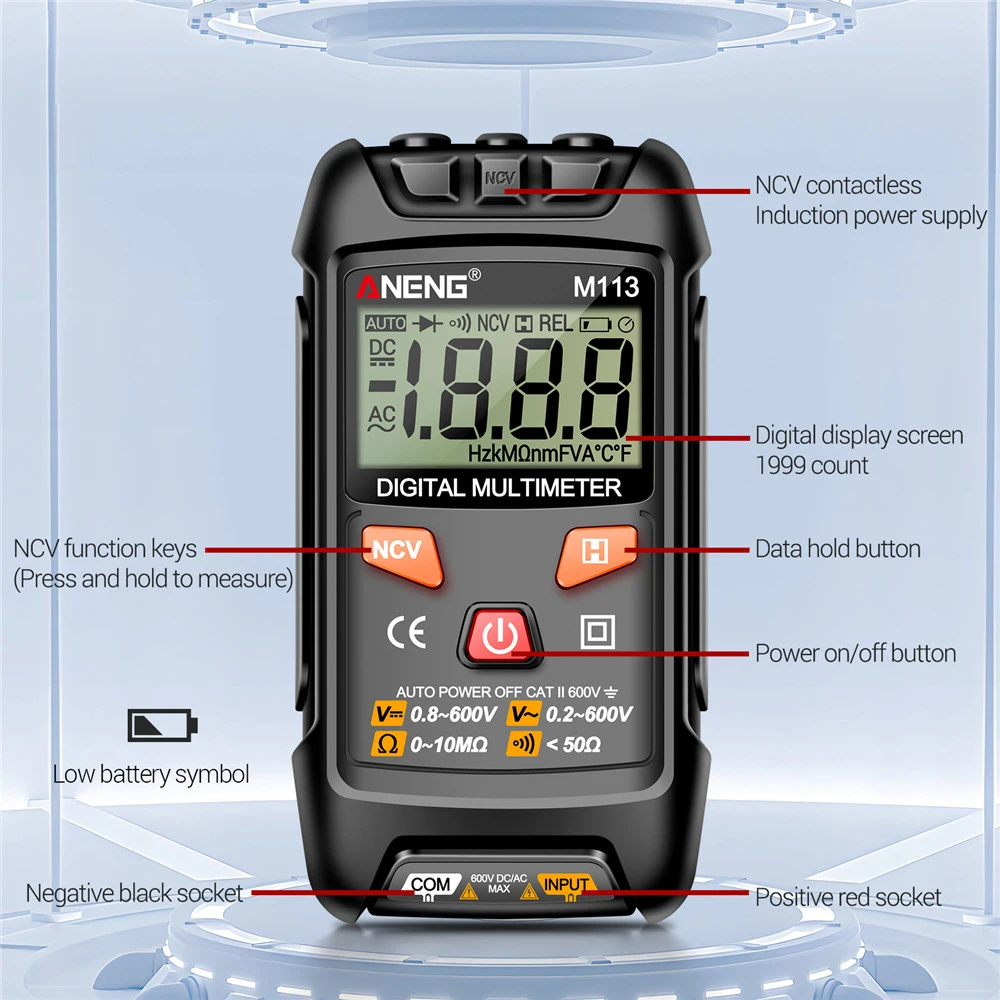 ANENG Digital Multimeter Tester 1999 Counts Auto Ranging Amp Ohm Voltmeter for Household Outlet and Automotive Electrical Tools