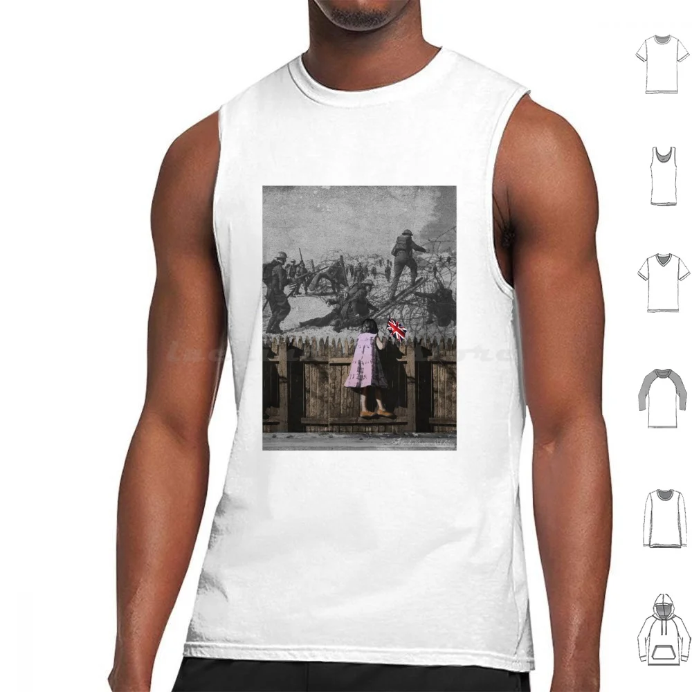 British Girl Watches Over Fence-World War Two Tank Tops Vest Sleeveless