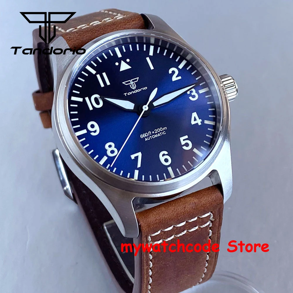 

39mm Sapphire Glass 200m Waterproof Miyota 8215 Brushed Diving Blue Automatic Man Watches Green Luminous Marks Tandorio