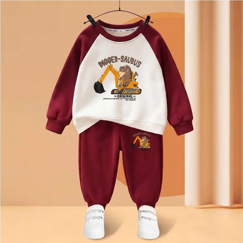 Herbstliche Kindermode: O-Neck-Hoodies und Jogginghosen Zweiteiler-Sets, Jungen Pullover-Hosen 2-teiliger Sweatshirt-Anzug Trainingsanzug – Detail 2