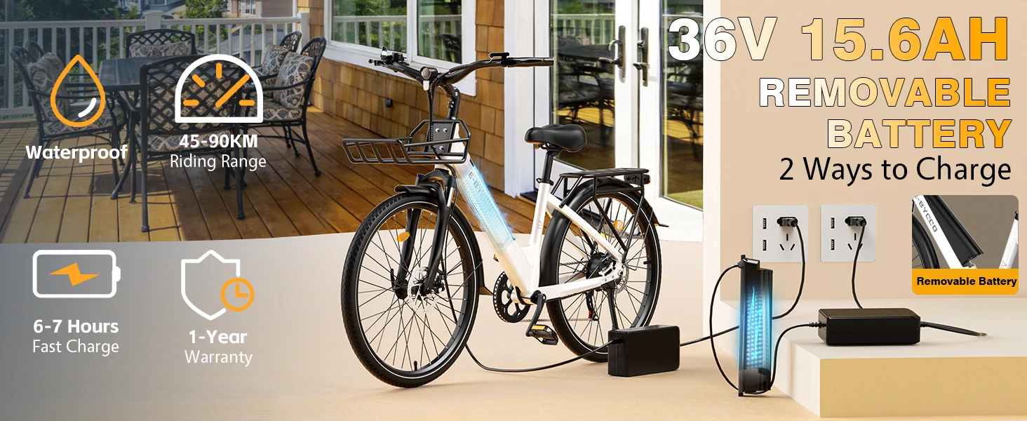 E-Bycco V1 Elektrofahrrad 250W/500W Motor 36V15.6AH Abnehmbarer Akku Erwachsenen-Pendlerfahrrad 28 Zoll Reifen Höchstgeschwindigkeit 45KM/H E-Bike mit Korb – Detail 3