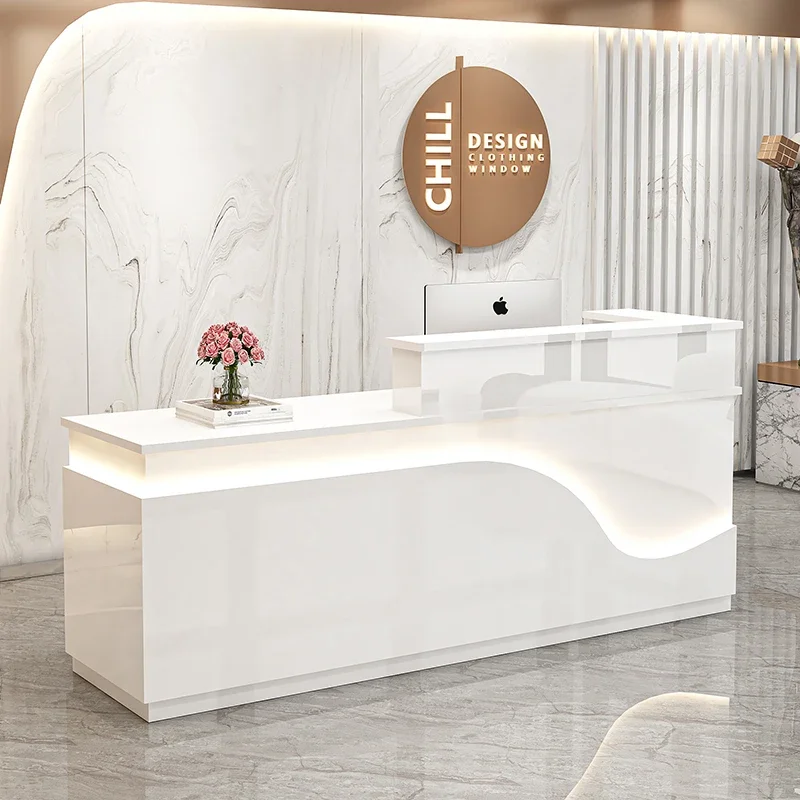 

White Light Reception Desks Design Stylish Modern Luxury Reception Desks Office Front Mostrador Oficina Commercial Furniture