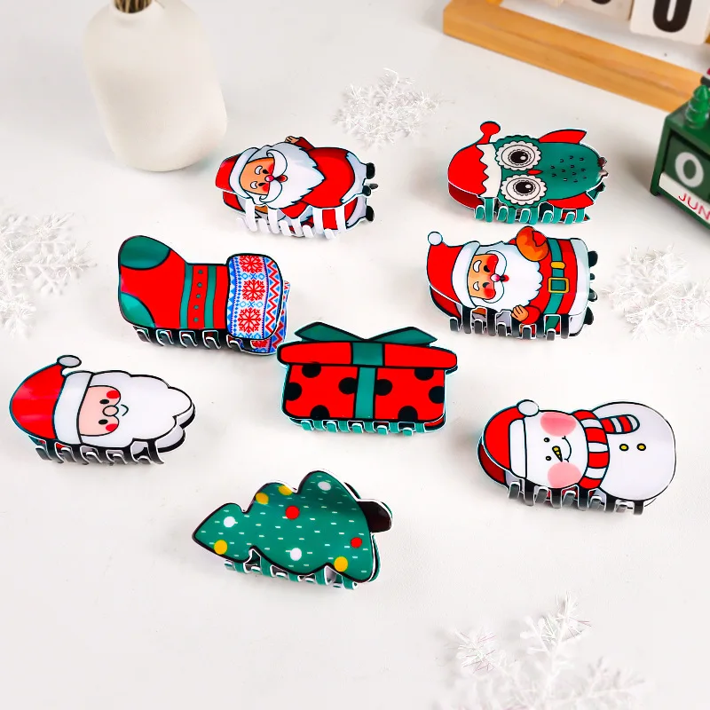 

DuoShang New Christmas Santa Claus Tree Hair Claw Christmas Series Owl Sock Claw Clip Crab Hair Clip for Women Hair Accessories