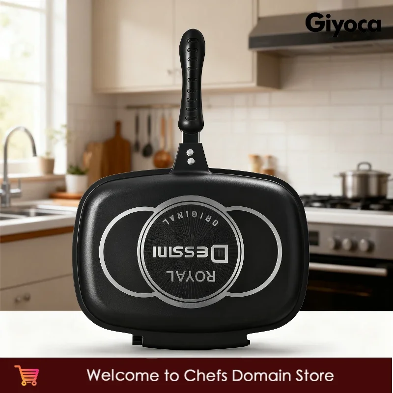 

Giyoca BBQ Baking Pan Al Die-Casting Double Side Steak Frying Pan Kitchen Camping Barbecue Grill Nonstick Cookware for Gas Stove