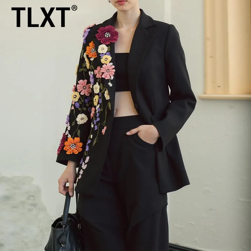 

TLXT модный женский хит цвета сращенные аппликации модные пиджаки с лацканами и длинными рукавами в стиле пэчворк из бисера темпераментный женский пиджак