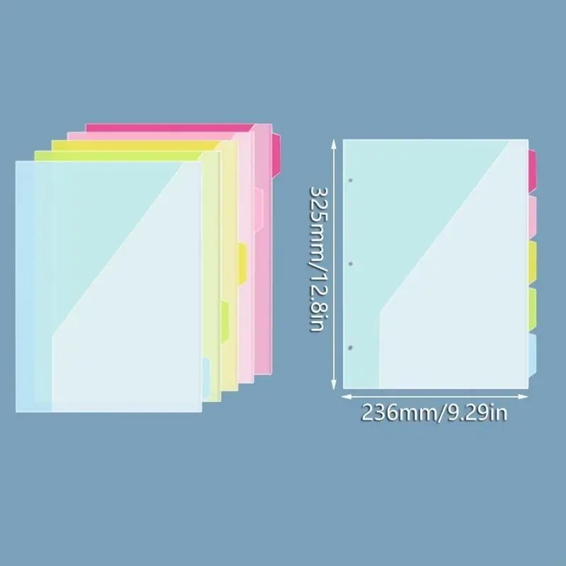 5 Pcs Plastic Dividers File Folders 3 Holes Document Organizers Index Page Folders Separator Binder Sheet Protectors