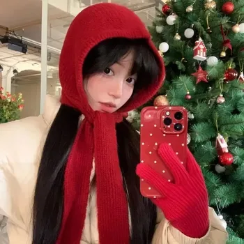 Bonnets tricotés coréens pour femme, chaud, mignon, agréable, cagoule, à la mode, polyvalent, à capuche, automne hiver