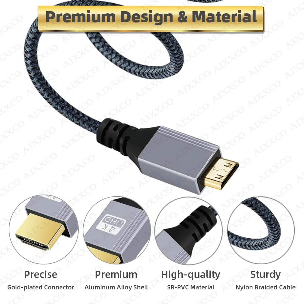 High Speed Mini HDMI-Compatible to HDMI-Compatible 2.0 Cable 4K 60HZ 1080P 3D for Tablet Camcorder Camera Display Cable Adapter