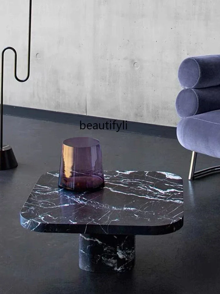 

A16 NEW Living room sofa coffee table, Nordic natural style, black marble small coffee table, designer simple square table