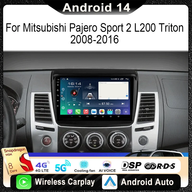 

For Mitsubishi Pajero Sport 2 L200 4 Triton Car Radio Multimedia Video Player Navigation Stereo GPS Android14 wireless Carplay