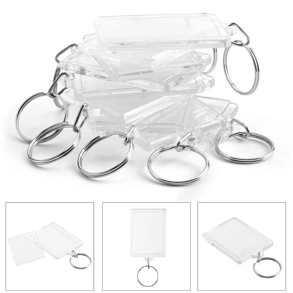 100 Pcs Transparent Acrylic Insert Photo Personalized Picture Keyring Keychain Key Holder Handmade DIY Split Ring Key Chain Gift