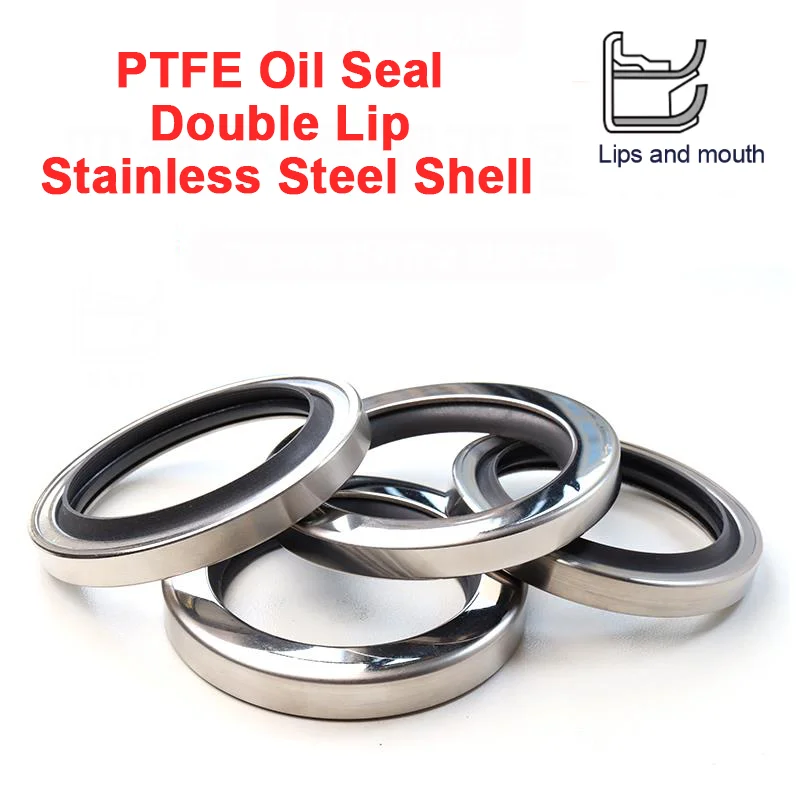 1Pcs ID 17-65 Stainless Steel Housing Oil Resistant Lip Oil Seal PTFE Dual Lip Screw Air Compressor Spare Parts IDxODxHeight