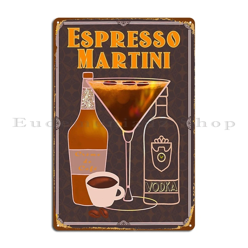 Espresso Martini Esma Vintage Cocktail Club Regency Lettering Metal Sign Wall Decor Customized Party Plates Bar Tin Sign Poster