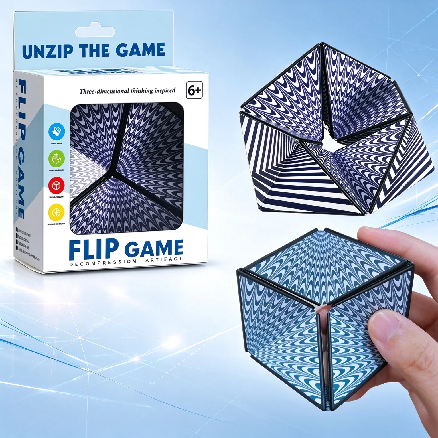 3D Infinite Flip Magic Cube Fidget Toy, Visual Sensory Anti Stress Fingertip Puzzle, Office Desk Stress Relief Toy