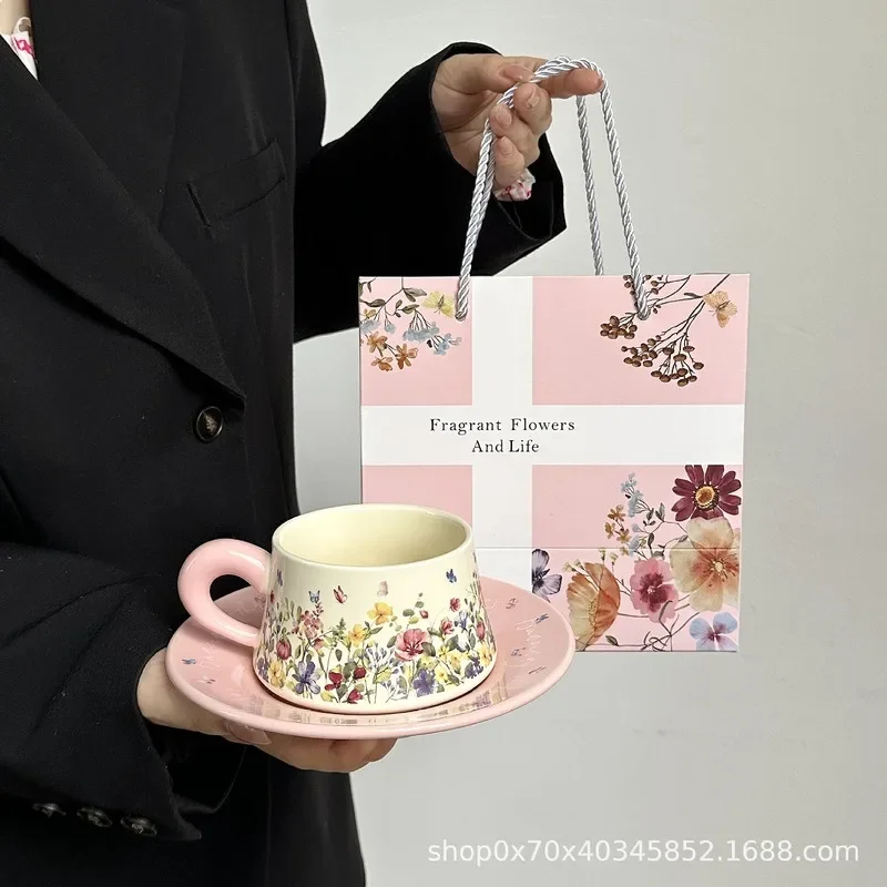 Premium Butterfly Floral Coffee Cup Saucer Set Ceramic Home Portable Gift Box Birthday Present Souvenir Porcelain Drinkware