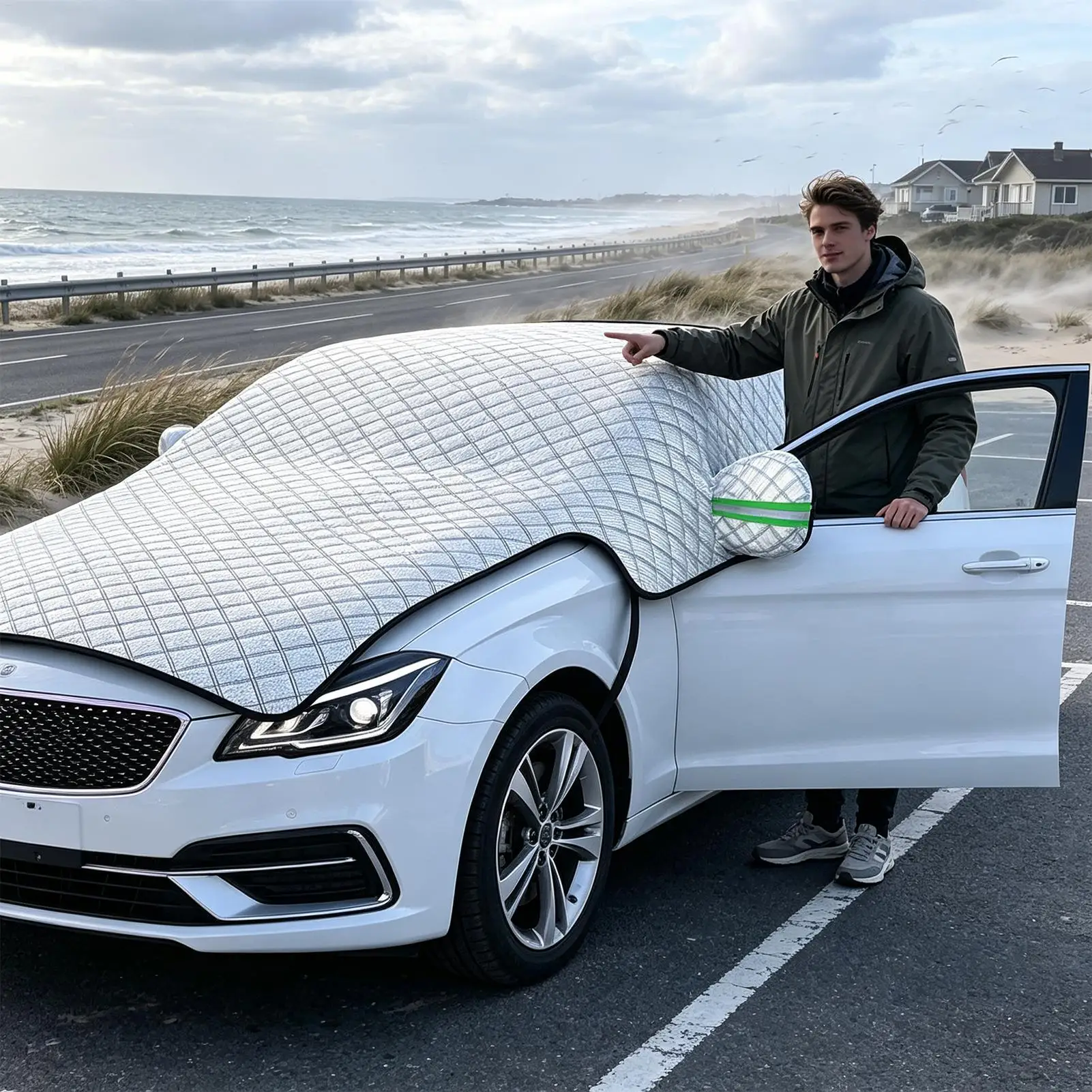 Car Windshield Cover Windproof Sunshade Vehicle Exterior Protection Front Windshield Snow Cover For Winter Parking Lot Roadside