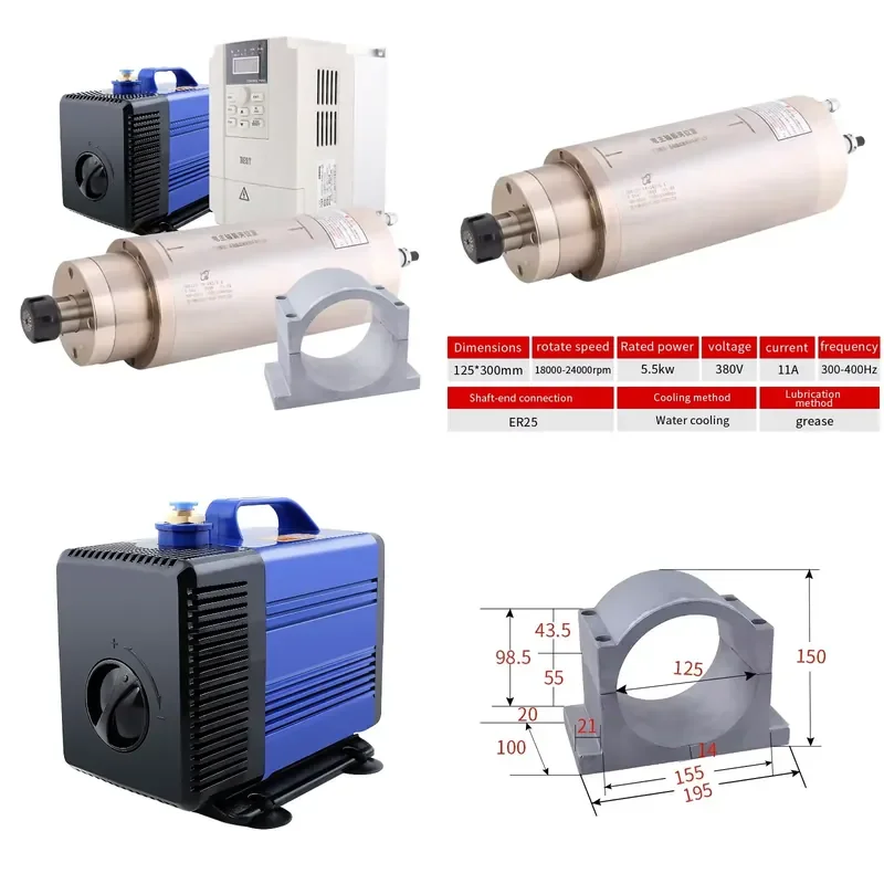 for HQD 5.5KW Water Cooled Spindle Kit CNC Router Parts High Quality Woodworking Spindle Motor