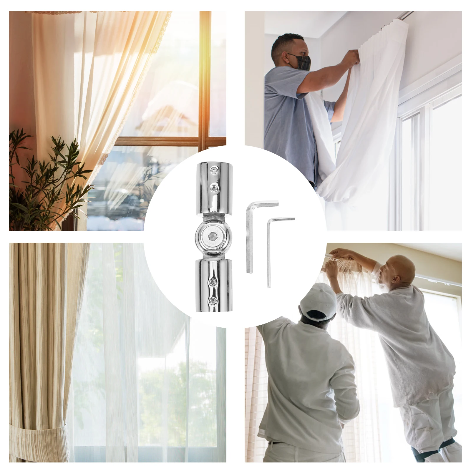 

Stainless Steel Round Tube Connection Parts 19mm Bright Finish Adjustable Corner Curtain Rod Connector Hinged Elbow Heavy Duty