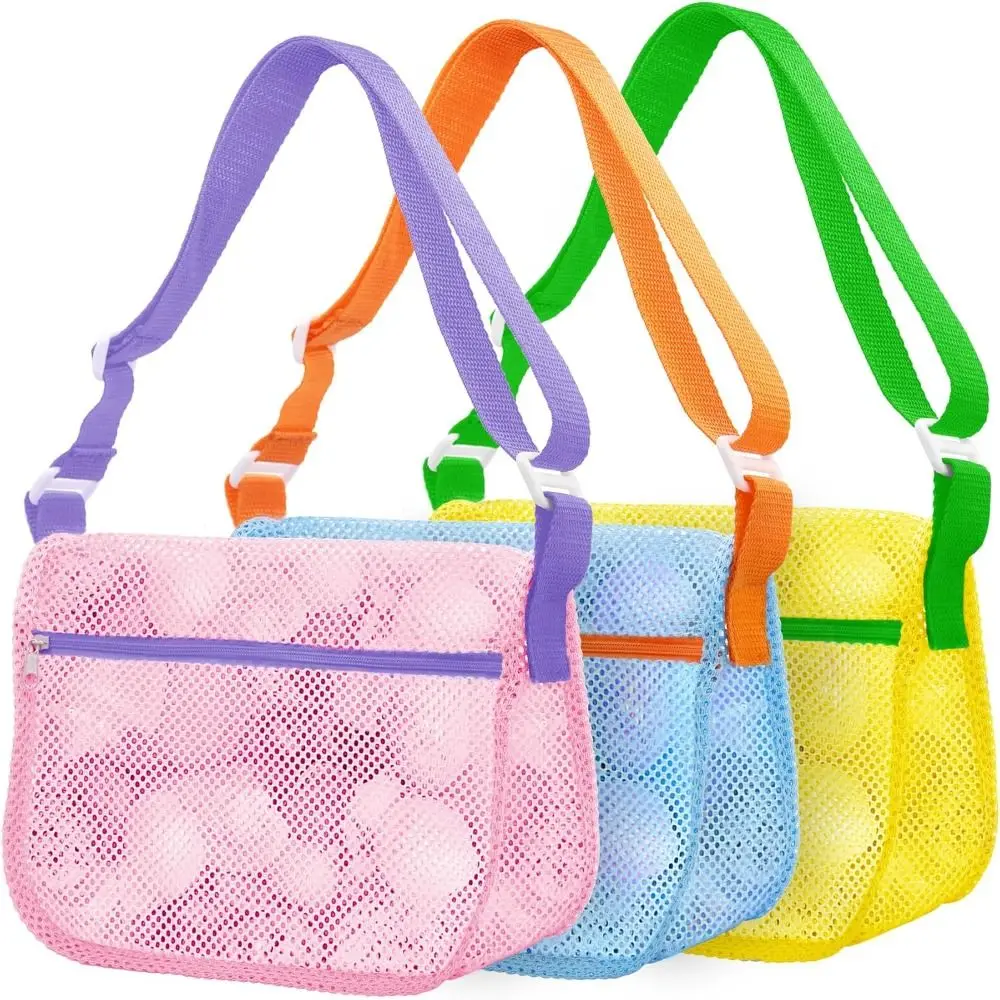 3Pcs New Large Capacity Mesh Beach Bags Adjustable Straps Multifunctional Beach Organizer Shell Pouch for Boys Girls
