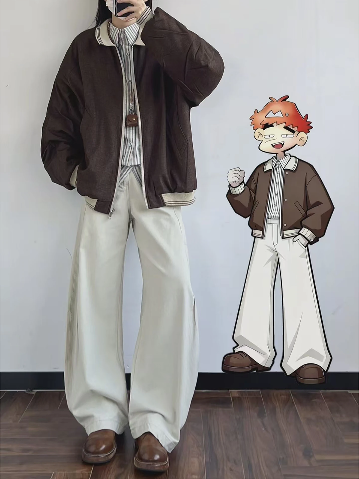 

Мужские повседневные брюки цвета хаки для работы, осенне-зимние, в американском ретро-стиле, с драпировкой, широкие штанины, на подкладке, прямой крой