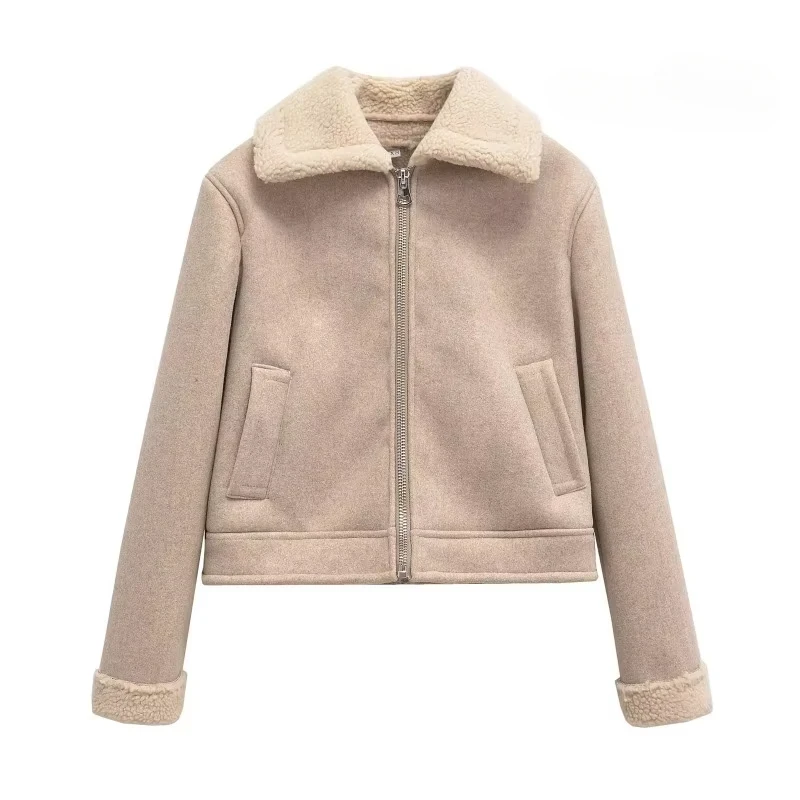 

TRAFZR Женские куртки Зимняя меховая куртка цвета хаки Элегантные и красивые женские пальто Женское осеннее пальто Y2k Винтажный топ Новые пальто