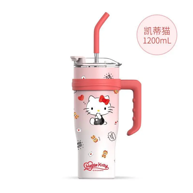 Sanrio Cartoon Anime Cups 1200ml Large Capacity Vacuum Stainless Steel Cup Cartoon Hello Kitty Cinnamoroll Melody Straw Bottle