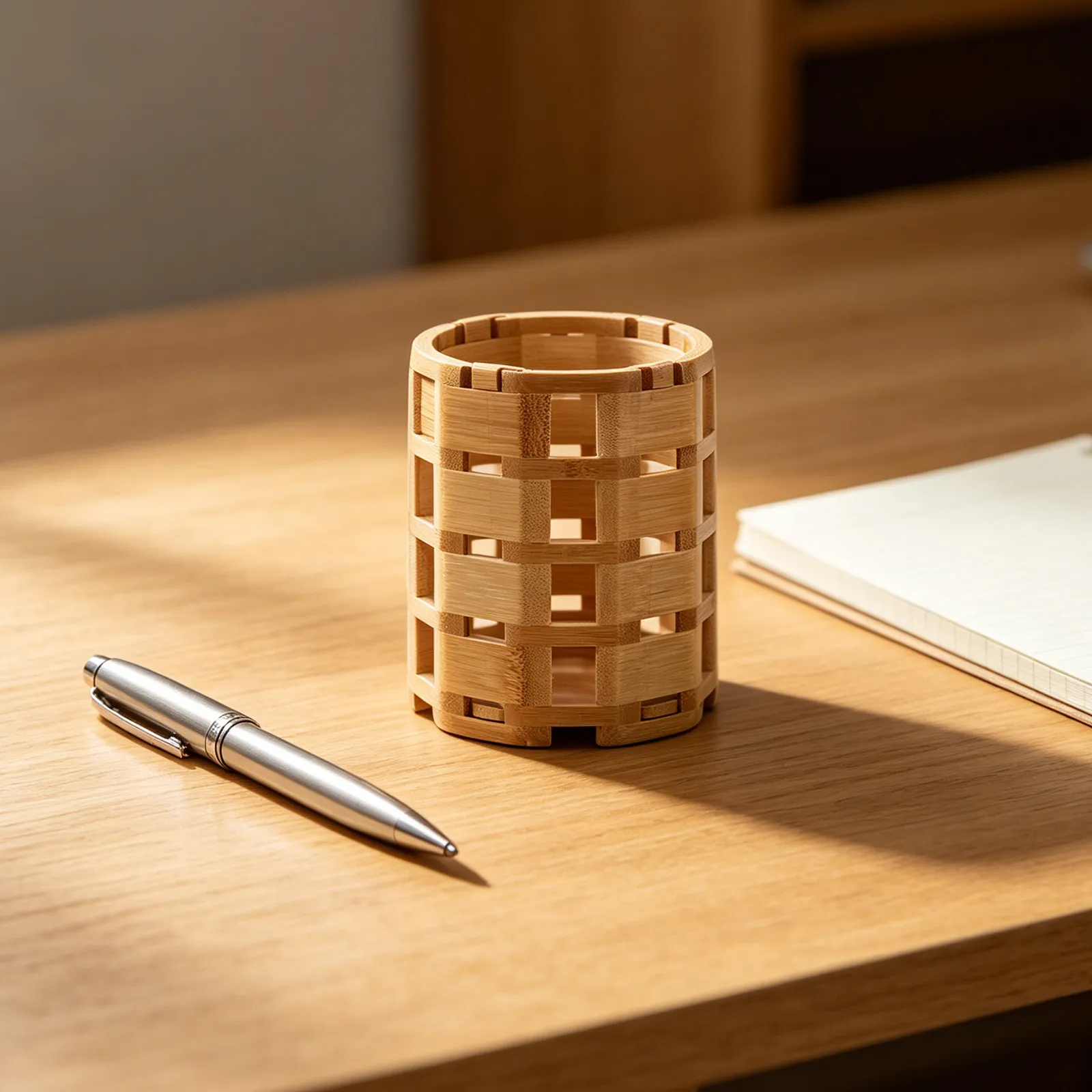 2Pcs Bamboo Pen Holder Organizer Hollow Cylindrical Design Minimalist Pencil Cup Desk Rustic Office Stationery