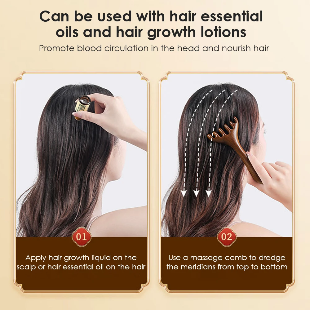 Six-Claw Head Meridian Massage Comb Anti-static Natural Wooden Wide Tooth Gua Sha Tool Scratcher Spa Promote Blood Circulation