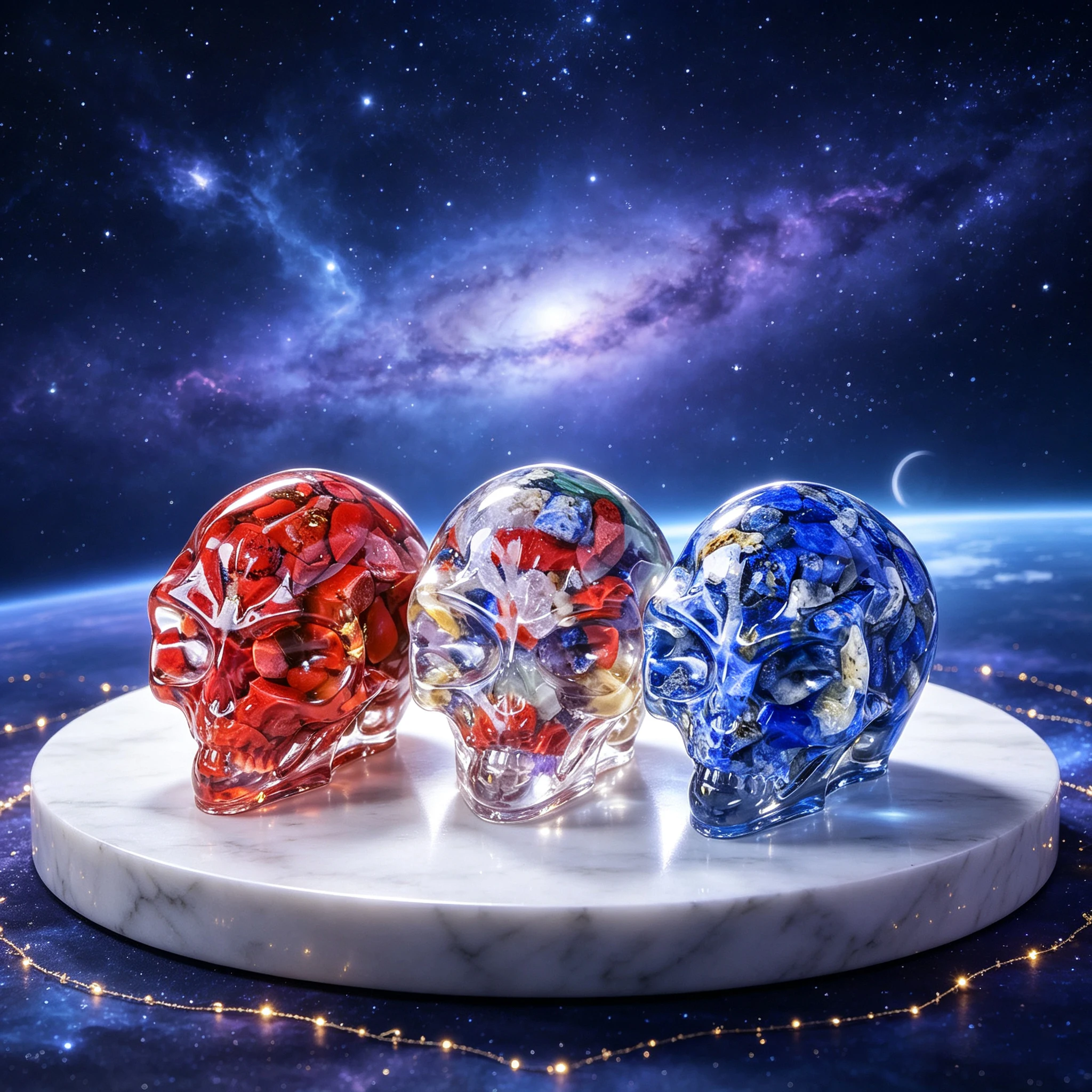 7pcs/set  Natural Crystal Chips Alien Skull Ornament, Resin Skull Head Sculpture for Halloween Atmosphere Home Gothic Decor