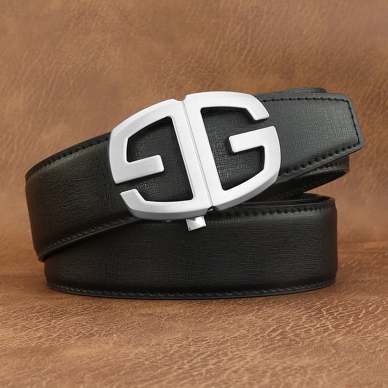 Automatic Buckle Double letter belts men luxury famous brand genuine leather designers trousers cintos masculinos Z267