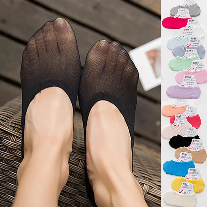 

10 Pairs Women's Summer Candy Color Boat Socks for Adult Child Silicone Invisible Socks Thin Velvet Magic Silk Cute Slouch Socks