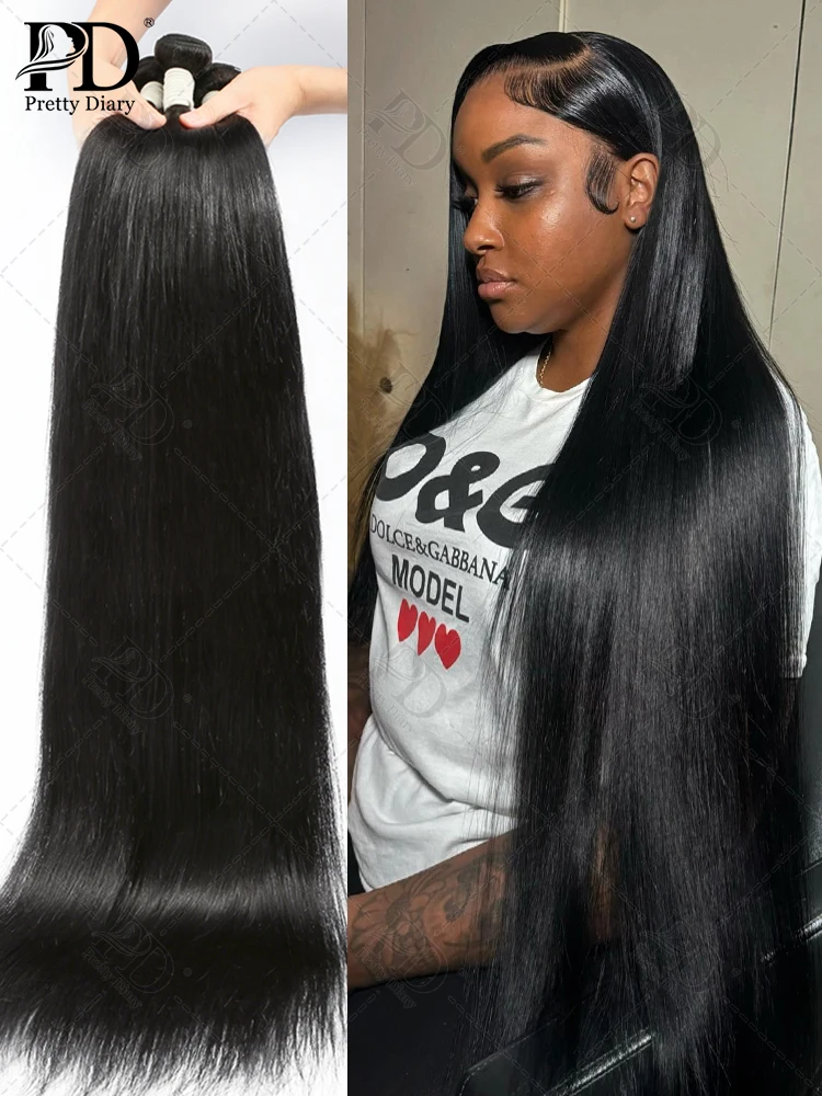 Human Hair Bundles Straight Bundles Human Hair Unprocessed Brazilian Virgin Hair Extensions for Black Women Natural Color