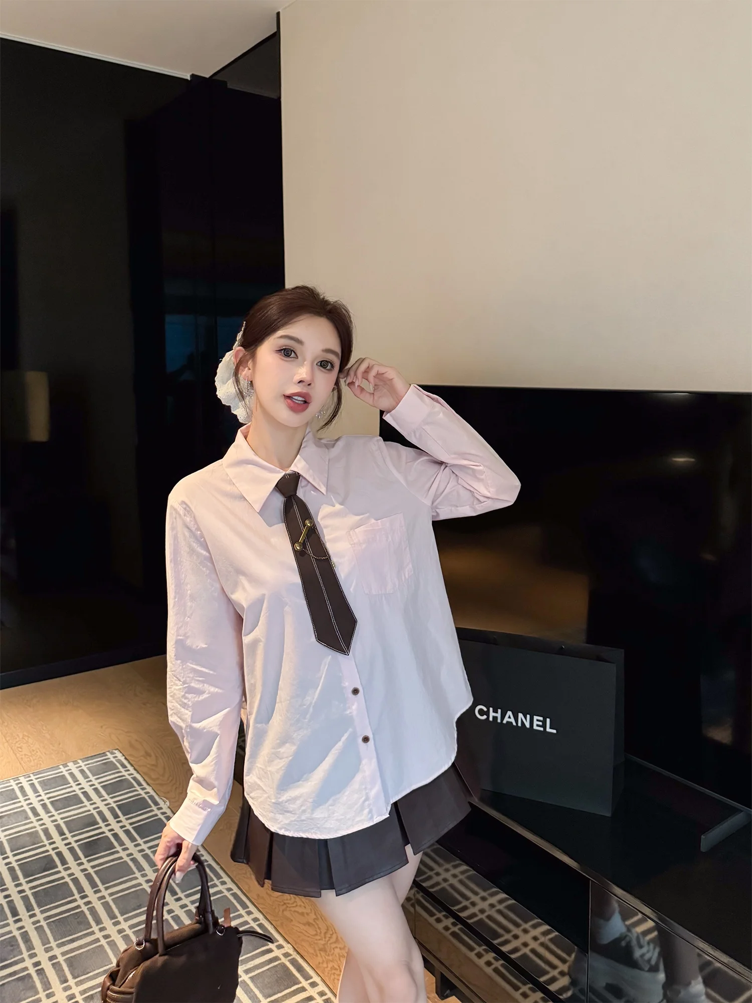 

Женская повседневная свободная рубашка Maie Long Sve с модными завязками на манжетах, классический стиль, дышащий хлопок, для повседневной носки