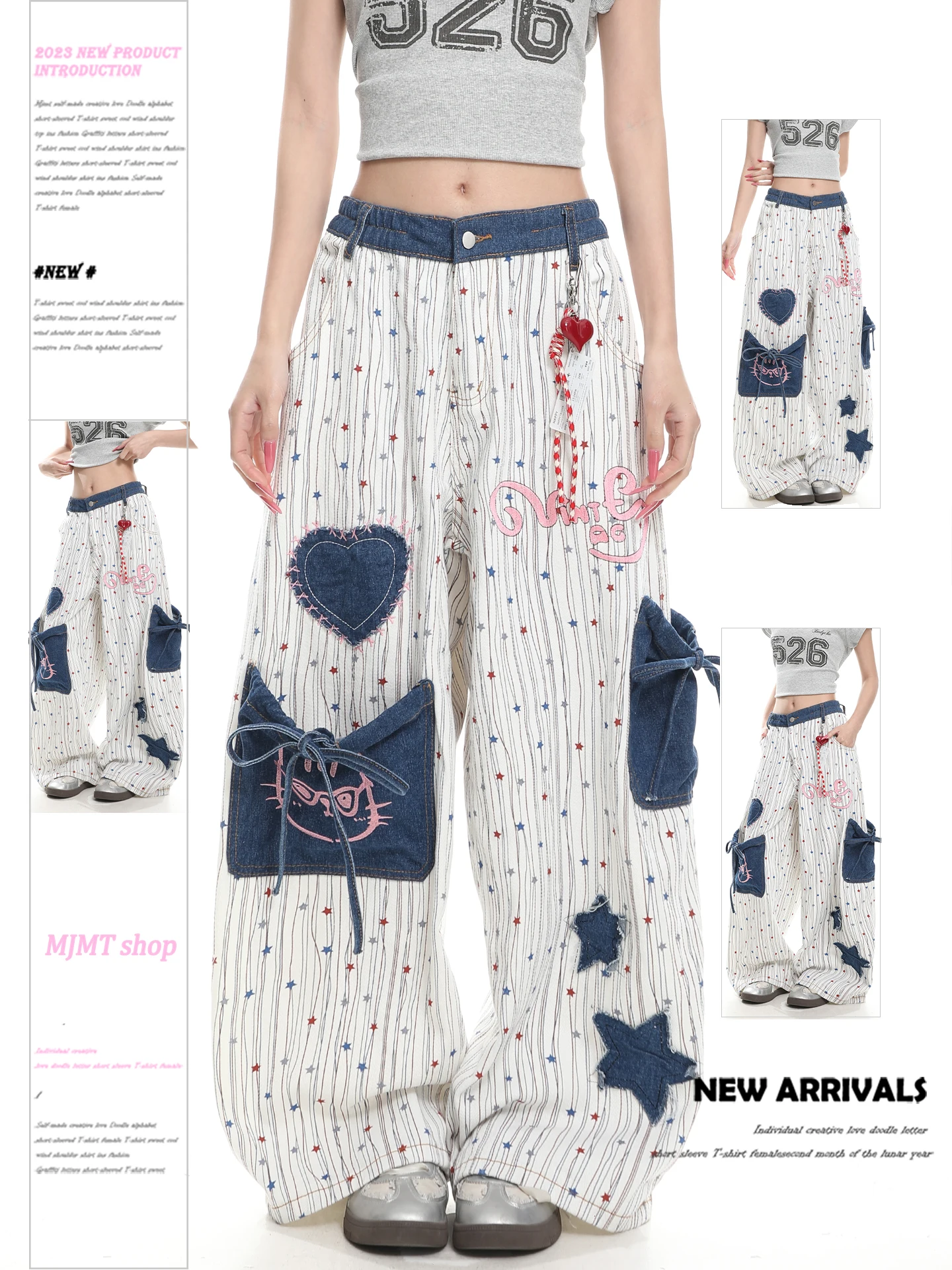 American Style High Waist Wide Leg Casual Pants Women Summer Loose Versatile Multi Pocket Workwear Long Trousers Embroidery P...