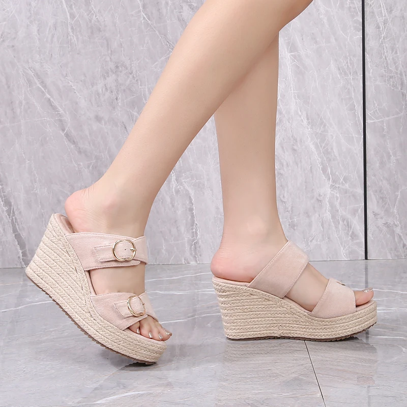 Size 31-44 2023 New Wedge Sandals Women Summer Shoes  Open Toe Straw Platform Slippers Beach Sandals