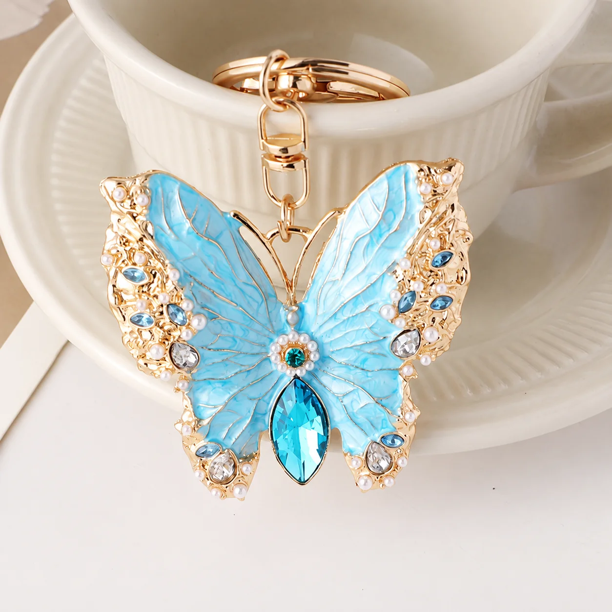 Enamel Butterfly Keychain Brooch Two-in-one Crystal Rhinestone Bag Charm Fashion Coat Brooch Pendant Jewelry Accessories