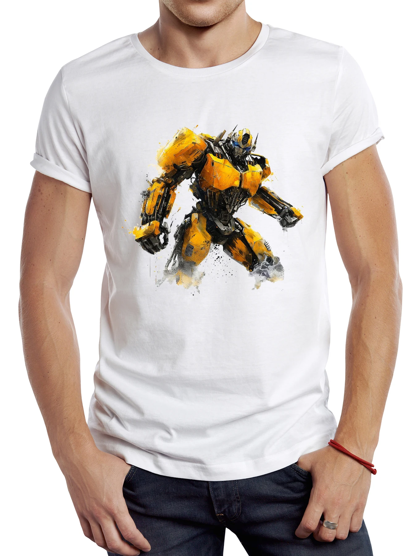 

FPACE Vintage Yellow Robot Bee Men T Shirt Graphic Streetwear Short Sleeve Casual Tops Sport T-shirt