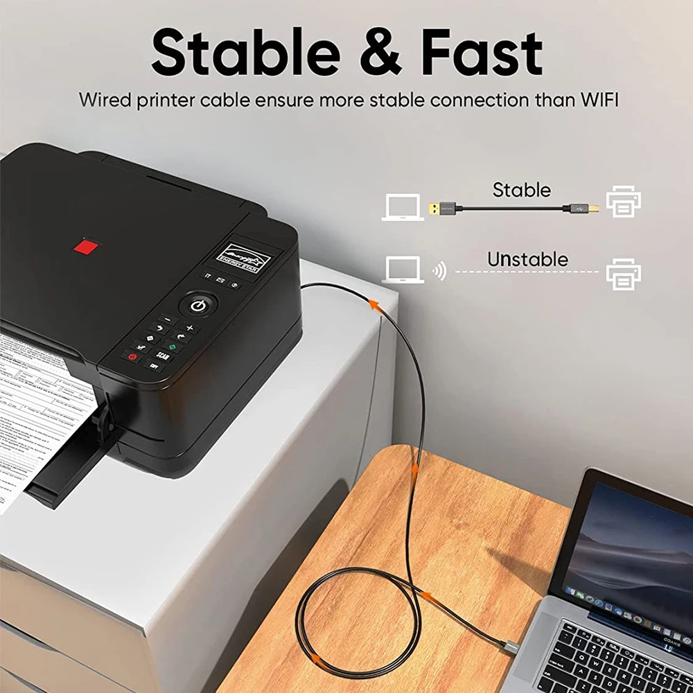 كابل طابعة USB عالي السرعة 2.0 A ذكر إلى B ذكر usb كابل بيانات الطابعة مزامنة الماسح الضوئي الحبل ل HP كانون Brother Epson Dell