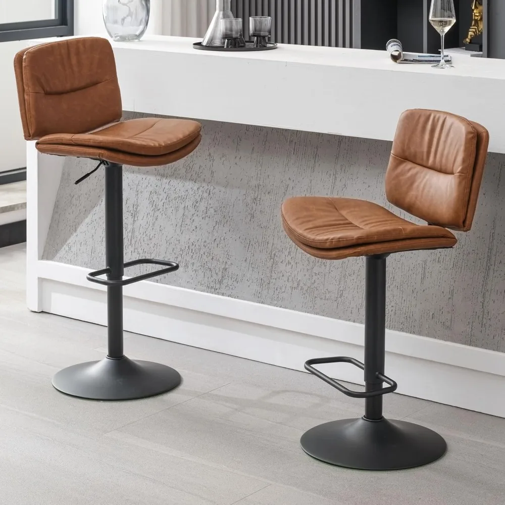 Swivel Bar Stools Set of 2, Double-Layer Upholstered Counter Height Bar Stools with Back, Adjustable Bar Stool 24"-32"