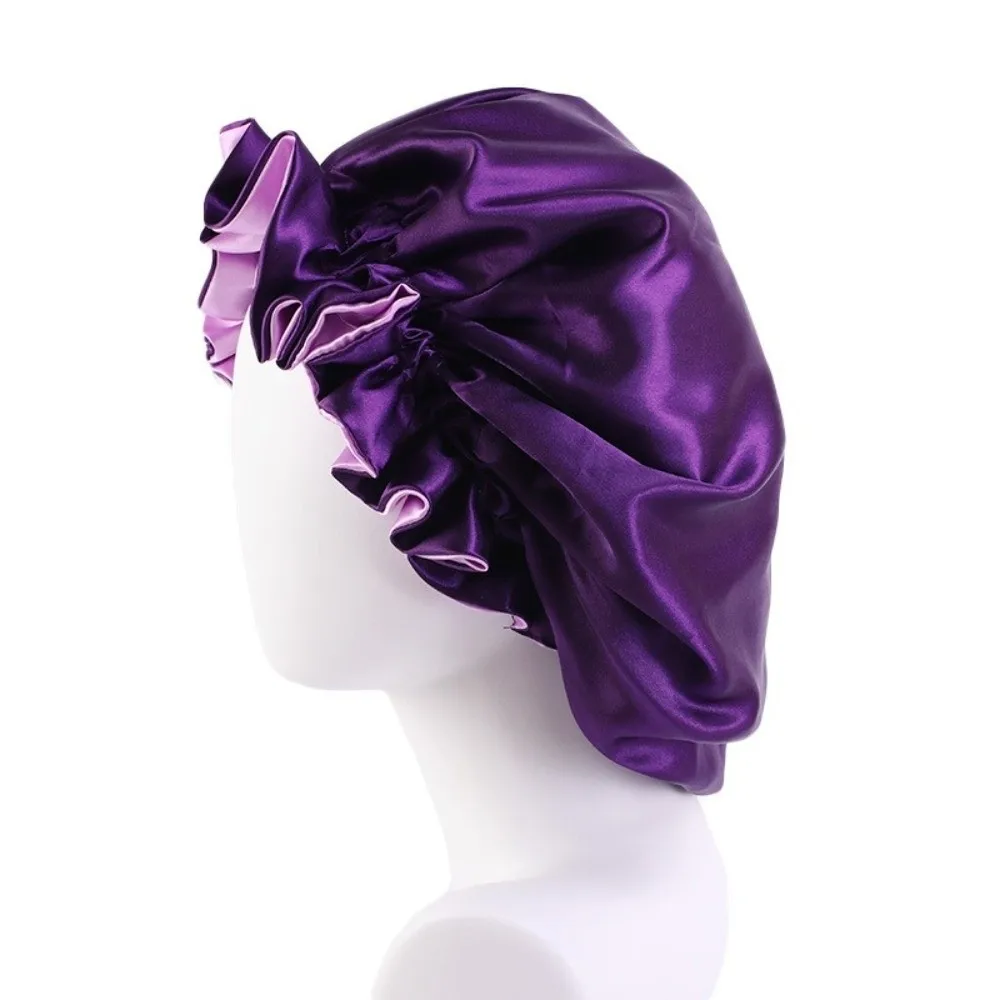 Soft Double Layer Satin Sleep Bonnet Reversible Wear Head Wrap Shower Caps Breathable Large lace Islamic Turban Hat Makeup Tool