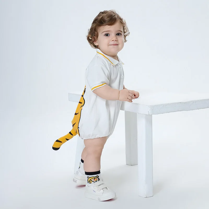 Kawaii Tiger Baby Clothes Girls Boys Bodysuit Summer Newborn Romper Cute Tail Kids Baby Toddler Infant Polo Jumpsuits