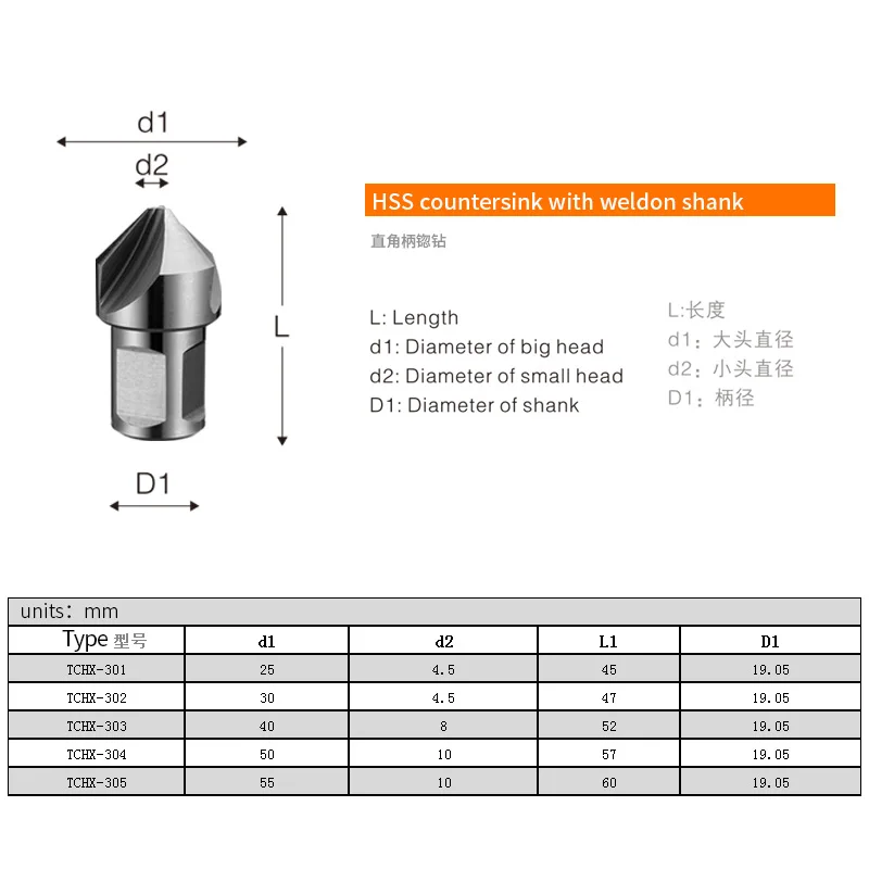 Imagem -05 - Chtools Hss Countersink com 19.05 mm Weldon Shank Três Bordas de Corte 90 Graus de Diâmetro 2555 mm Comprimento 4560 mm Cortador de Chanfro