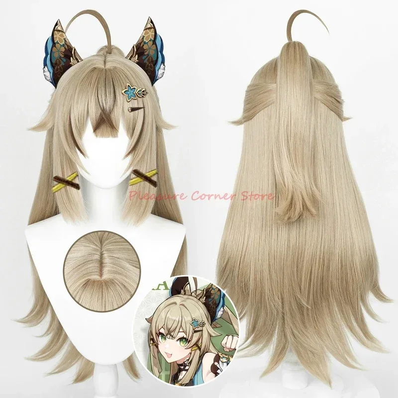 Genshin-Peluca de Cosplay Kirara de impacto, peluca sintética resistente al calor de color marrón claro con cola de caballo, pelucas de Cosplay Kirara