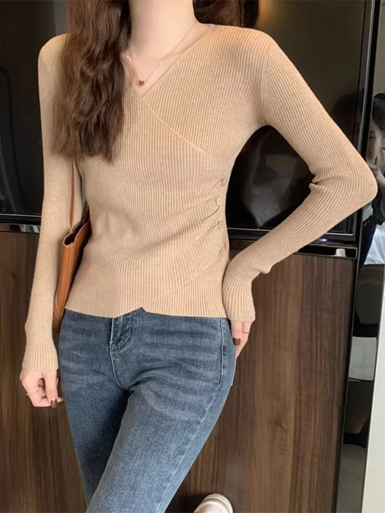 

Early Spring Low-Ne Base irt Women's 2025 New Inner Wear High-End Korean Sle Knitted Top V-Ne Long Sve Regular Fit
