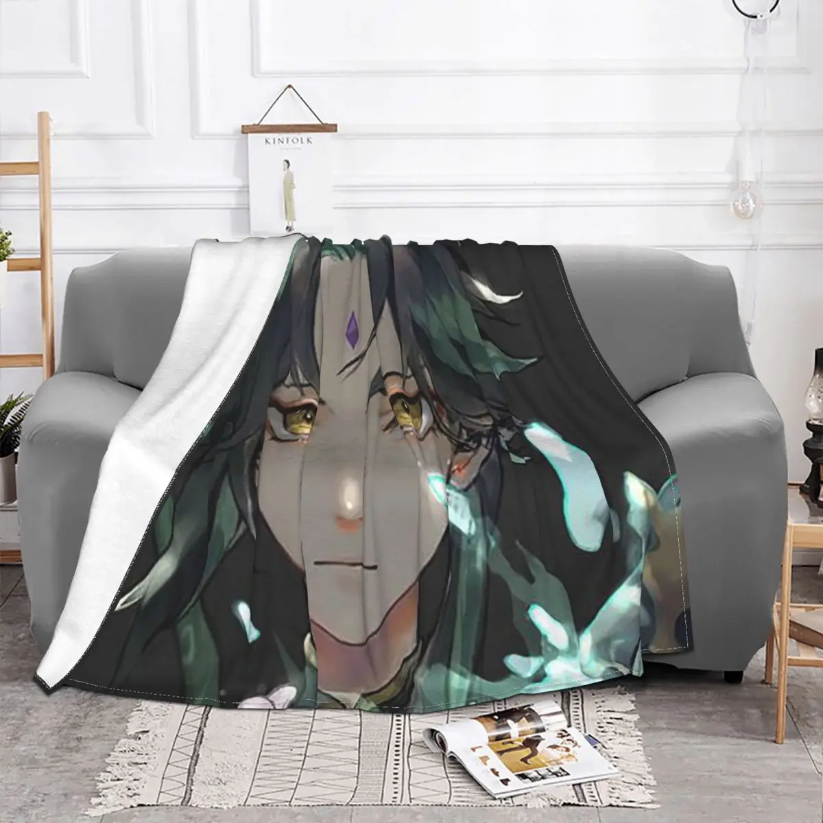 

Genshin Impact Xiao Portrait Blankets Fleece Autumn/Winter Anime Game Breathable Throw Blanket for Bedding Office Bedding Throws